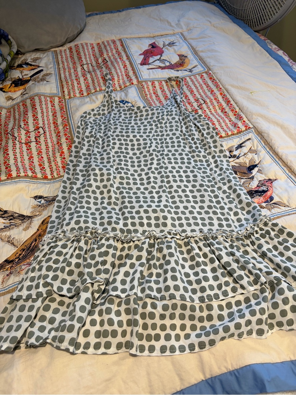 Polka Dot Ruffle Sundress - Grey/White
